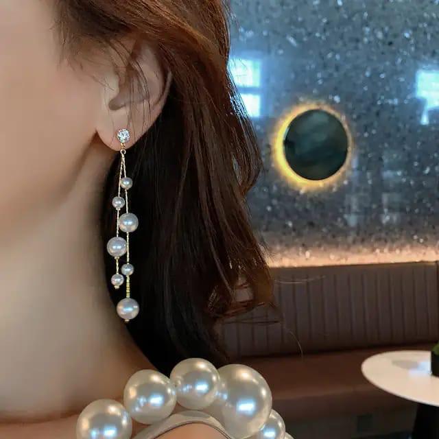 pearl drop chain earrings