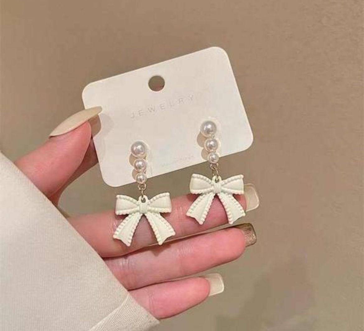 Party Inspired Bow Pearl Drop Earrings