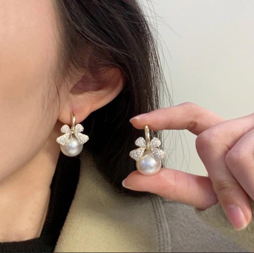 Korean Bow with Pearl Hoops