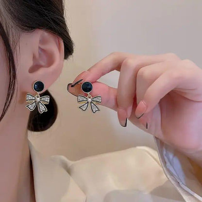 Elegant Black Bow Drop Earrings