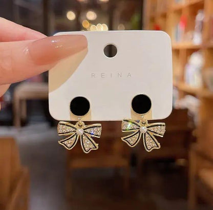 Elegant Black Bow Drop Earrings