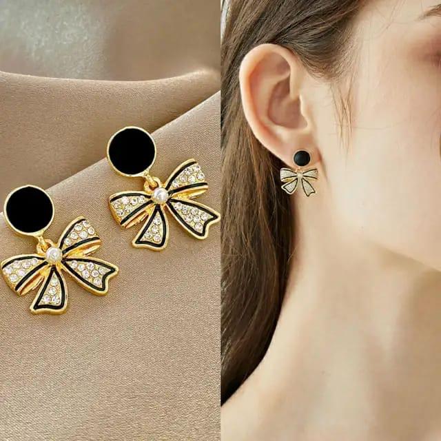 Elegant Black Bow Drop Earrings