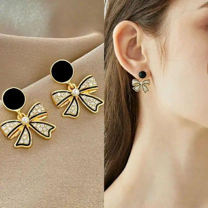 Elegant Black Bow Drop Earrings