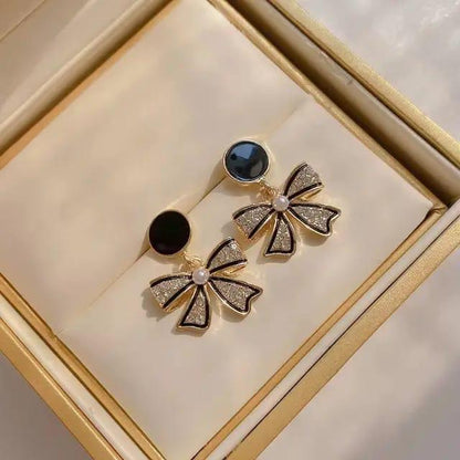 Elegant Black Bow Drop Earrings