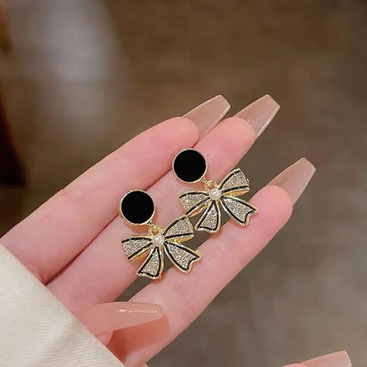 Elegant Black Bow Drop Earrings