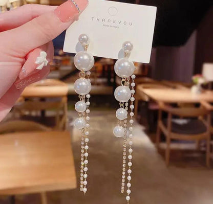 Chic  Trendy Pearl Stones Detachable Long Earrings