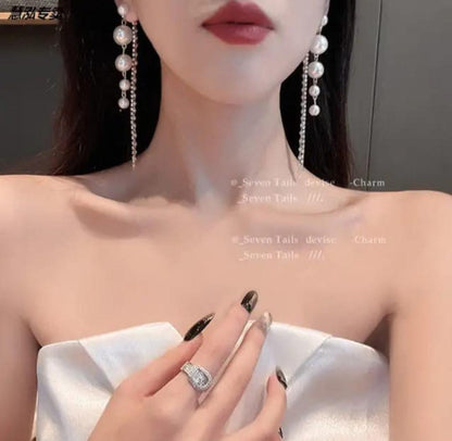 Chic  Trendy Pearl Stones Detachable Long Earrings