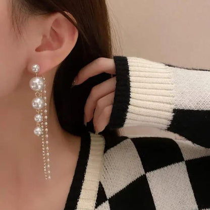 Chic  Trendy Pearl Stones Detachable Long Earrings