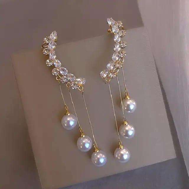 Rhinestone Pearl Layered earcuff (Pair)