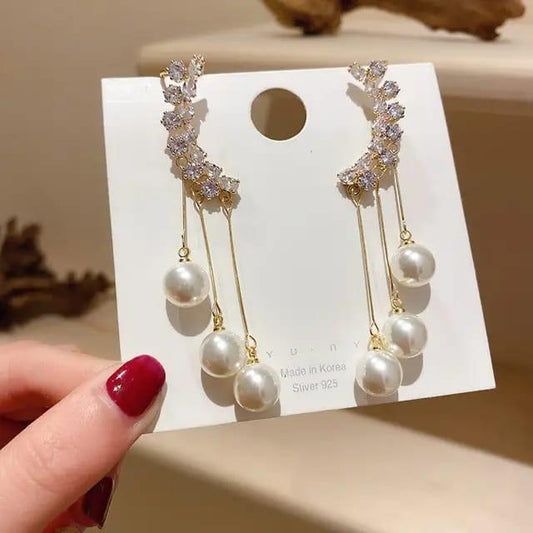 Rhinestone Pearl Layered earcuff (Pair)