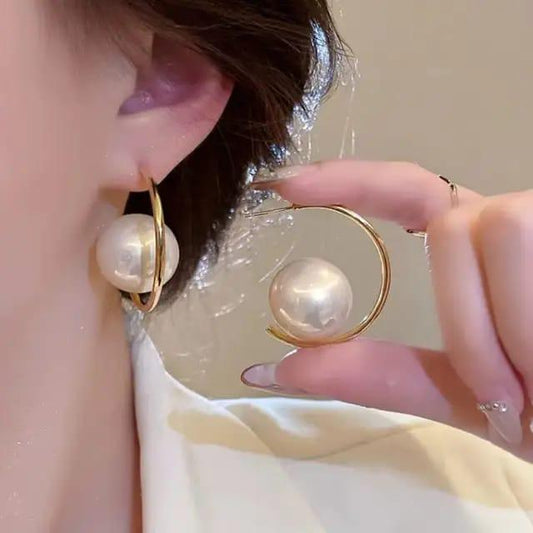 Big pearl gold hoops
