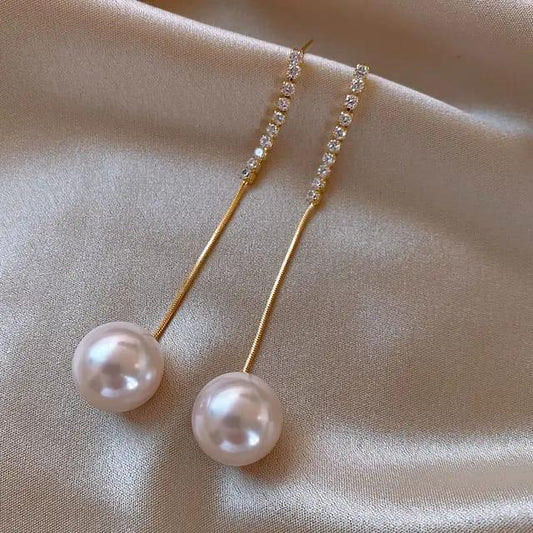 Elegant Long Chain Pearl Drop Earring