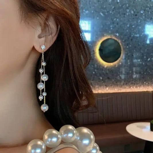 pearl drop chain earrings