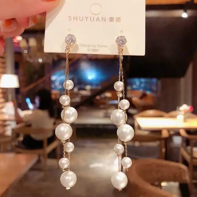 pearl drop chain earrings