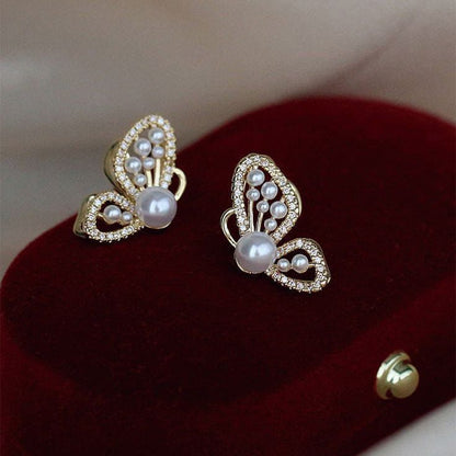 Butterfly Minimal Pearl Studs