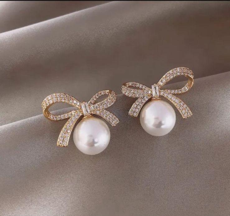 Korean Bow Pearl Studs
