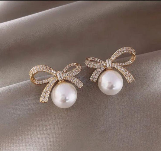 Korean Bow Pearl Studs