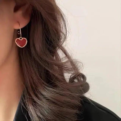 Minimal Red Heart Charm Hoops