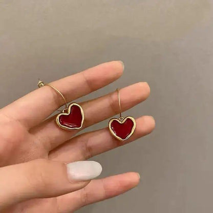 Minimal Red Heart Charm Hoops