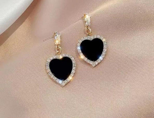 Sold Black Heart Stone Dainty Earrings