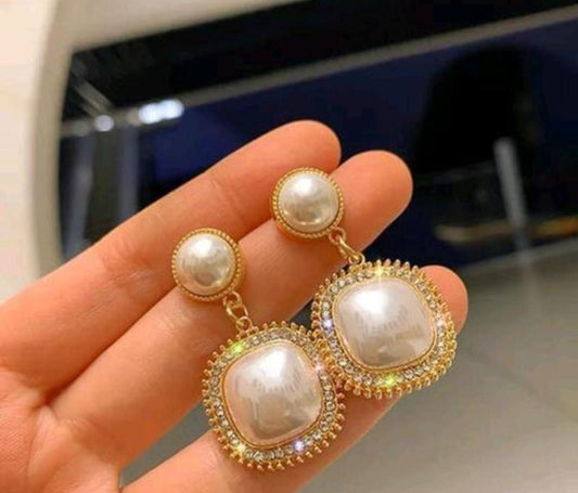 Elegant Stone With Pearl Drop Earrings