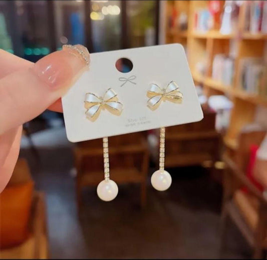 Korean Bow Drop Earrings